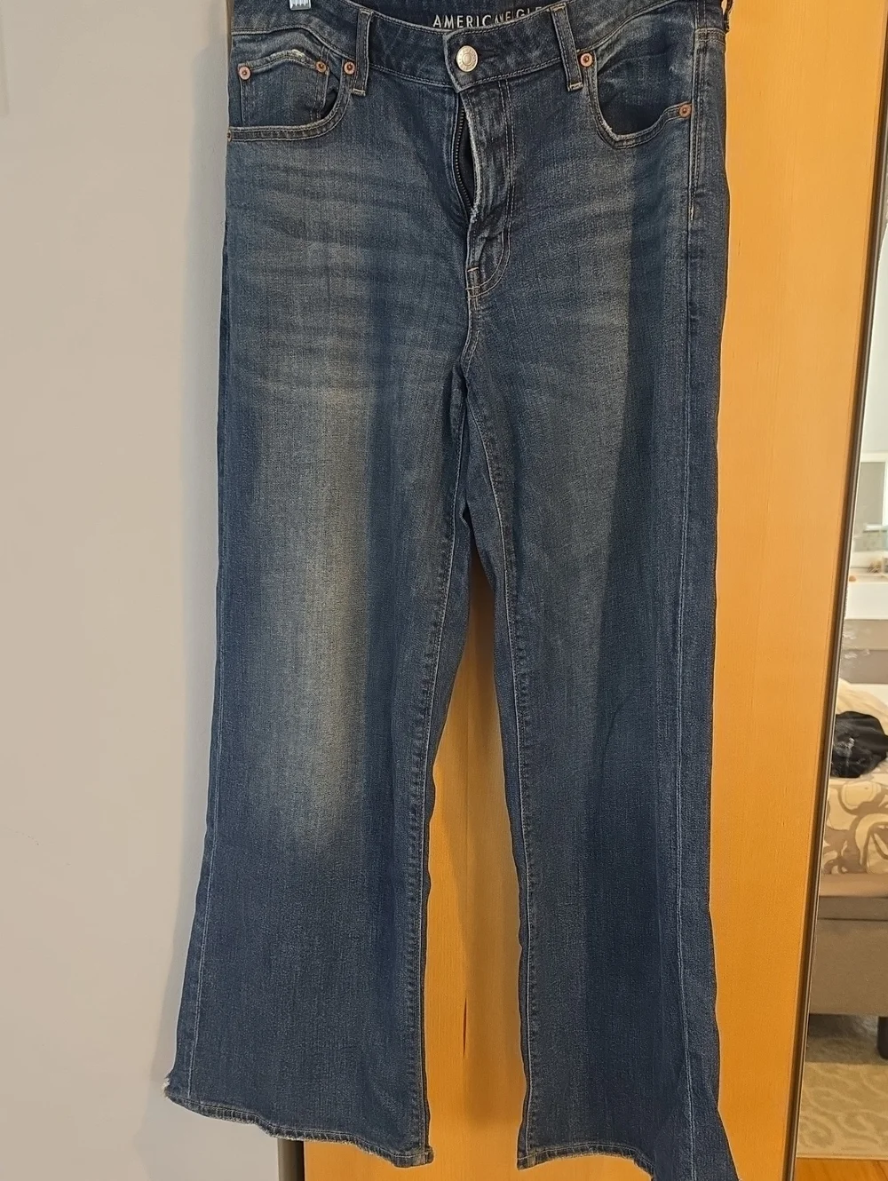 American Eagle Outfitters Dark Blue Stretch low Rise Baggy Wide leg Jeans